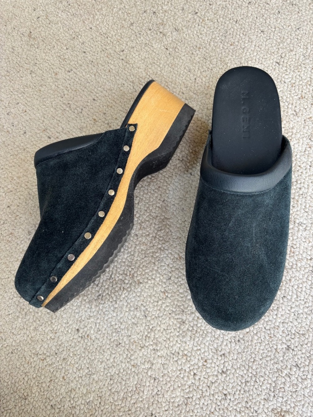 M. Gemi Navy Blue Suede Clogs Size US 9 EUR 39.5